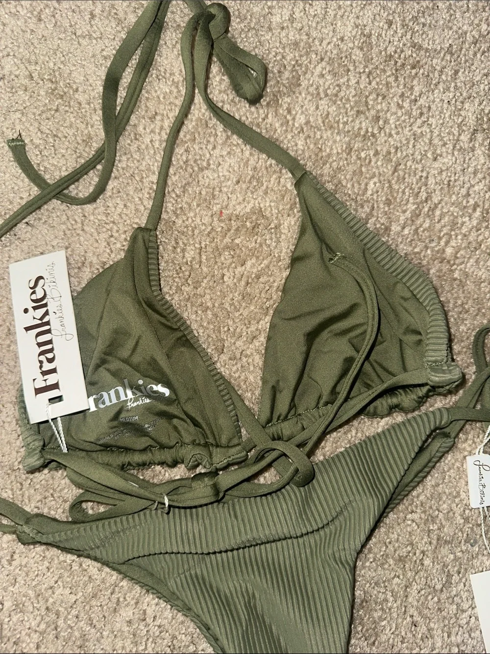 Frankies Bikinis Olive Sky Ribbed Triangle Bikini Set